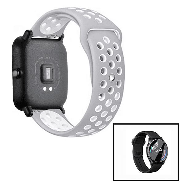 Kit Bracelete SportyStyle + Película de Hydrogel para Huawei Watch GT 3 46mm - Cinza / Branco