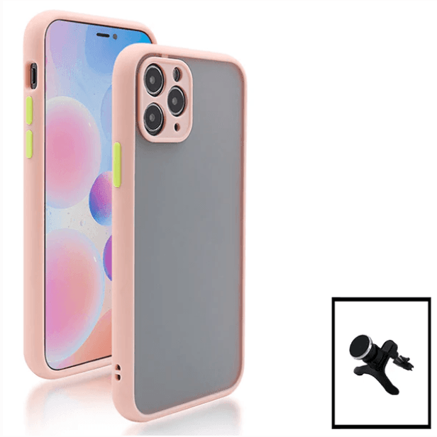 Kit Capa Anti Choque Camera Protection + Suporte Magnético Reforçado de Carro para Apple iPhone 13 Pro Max - Rosa