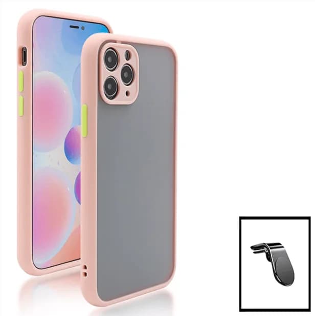 Kit Capa Anti Choque Camera Protection + Suporte Magnético L Safe Driving Carro para Apple iPhone 13 Pro - Rosa