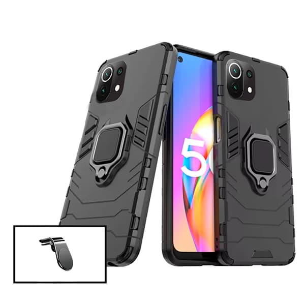 Kit Suporte Magnético L Safe Driving Carro + Capa 3X1 Military Defender para Xiaomi Mi 11 Pro