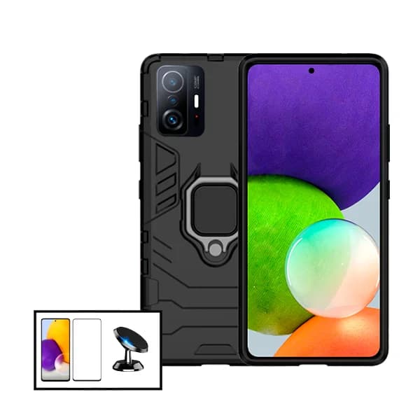 Kit Vidro Premium Full Cover + Capa 3X1 Military Defender + Suporte Magnético de Carro para Xiaomi 11T Pro