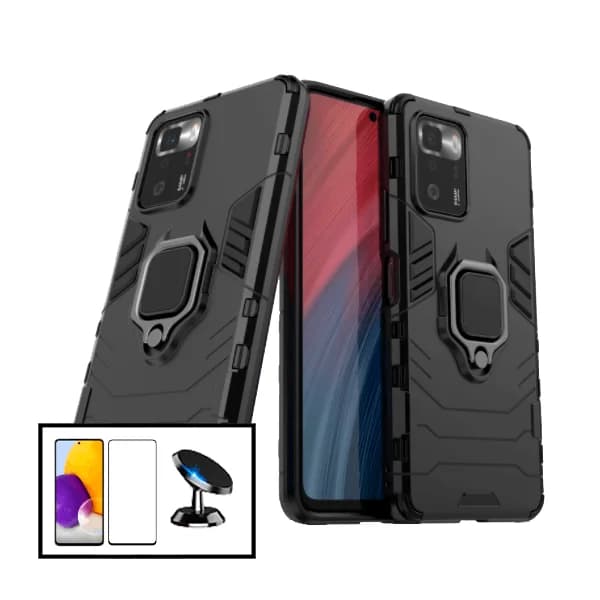 Kit Vidro Premium Full Cover + Capa 3X1 Military Defender + Suporte Magnético de Carro para Xiaomi Poco X3 GT