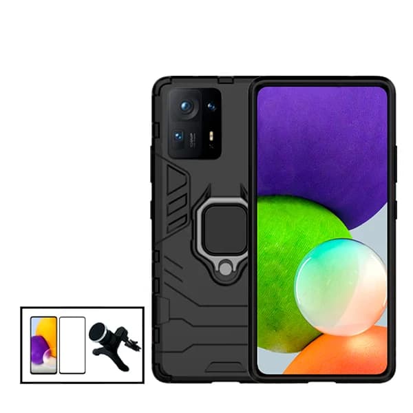 Kit Vidro Premium Full Cover + Capa 3X1 Military Defender + Suporte Magnético de Carro Reforçado para Xiaomi Mix 4