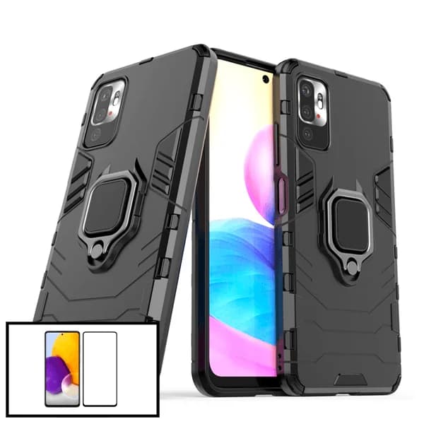 Kit Vidro Premium Full Cover + Capa 3X1 Military Defender para Xiaomi Redmi 10 Prime