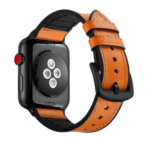G4M Bracelete Couro e Silicone Premium para Apple Watch Series 9 Aluminum - 41mm - Castanho / Preto - 7427285975244