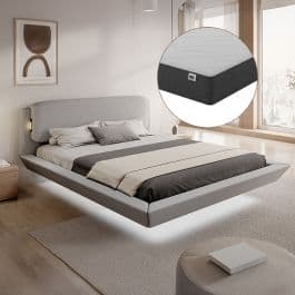 Cama de casal flutuante Diana com colchão em cinza (160x200cm)