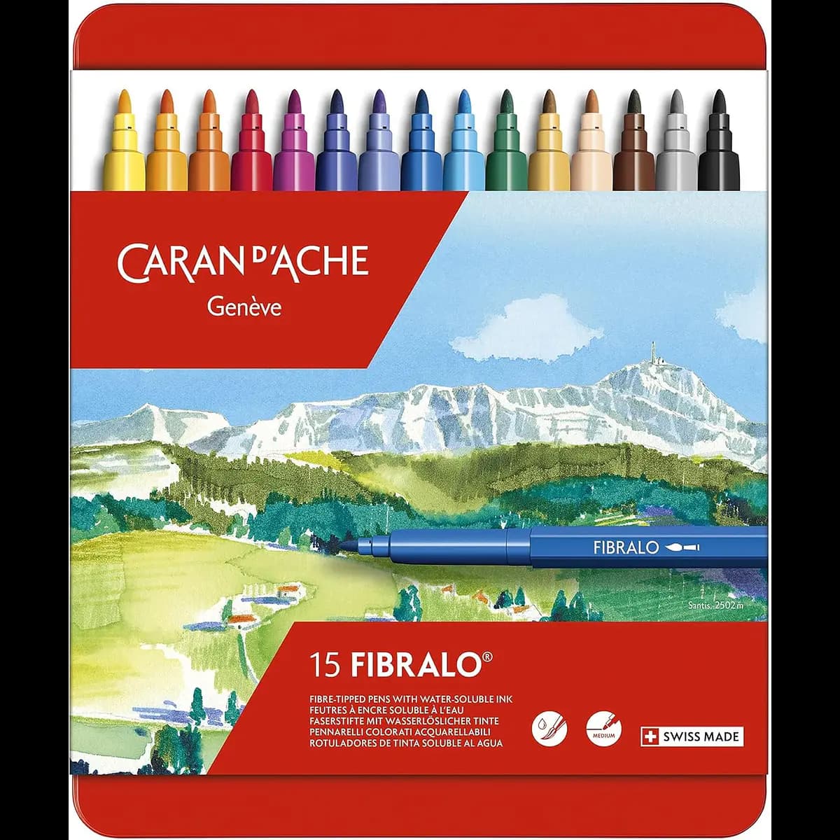 Carand'ache Canetas de Feltro Fibralo Aguarelavel Cx. Metálica 15 Un.