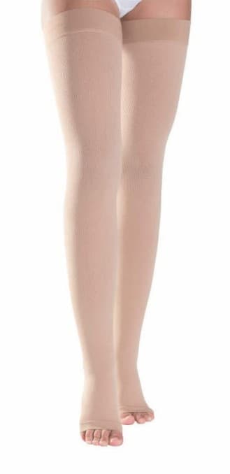 Meia elastica até araiz da coxa c/silicone algodao (L, PE ABERTO, LONGO)