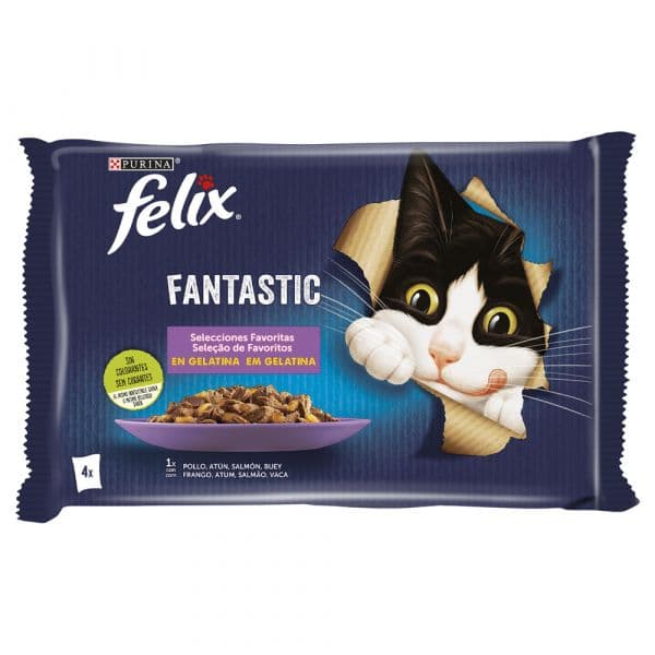 Ração Húmida Purina Felix Fantastic Seleções Favoritas Cat 4x 85g