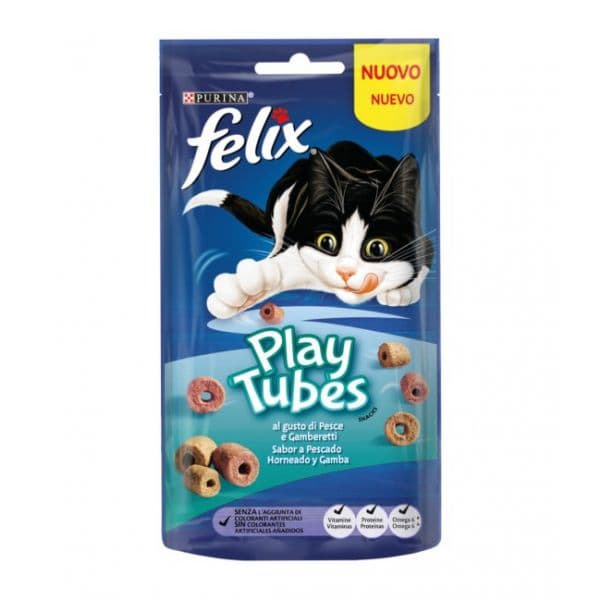 Ração Húmida Purina Felix Play Tubes Snack Peixe Assado & Camarão 50g