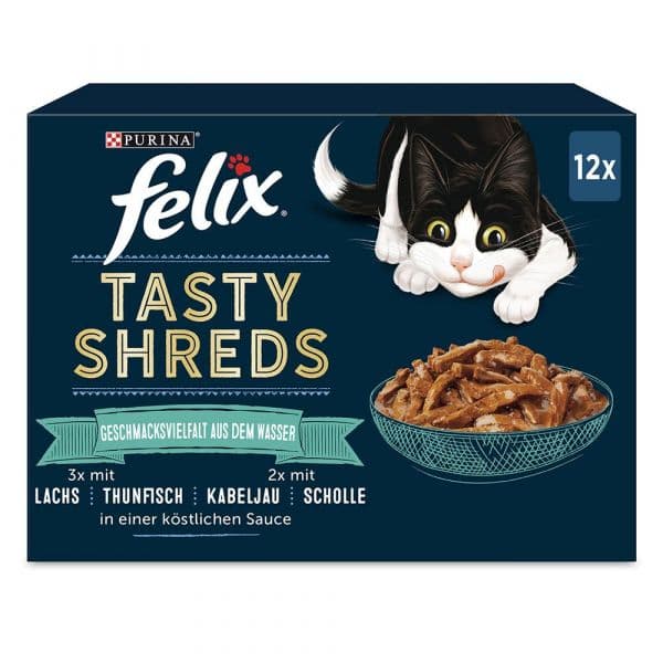 Ração Húmida Felix Tasty Shreds 12 x 80 g Seleção de Peixe