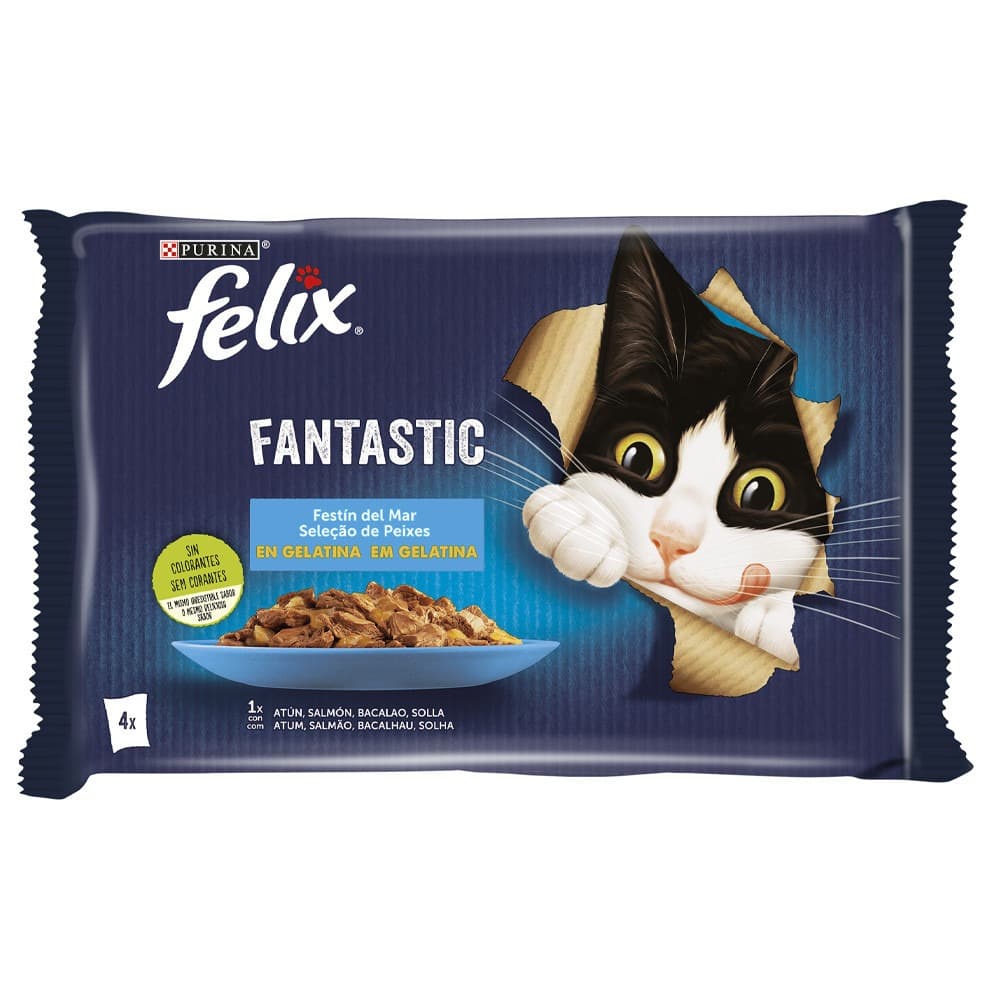Ração Húmida Purina Felix Fantastic Seleção de Peixes em Gelatina 4x 85g