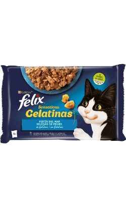 Ração Húmida Purina Felix Sensations Gelatinas Seleção Peixe 4x 85g