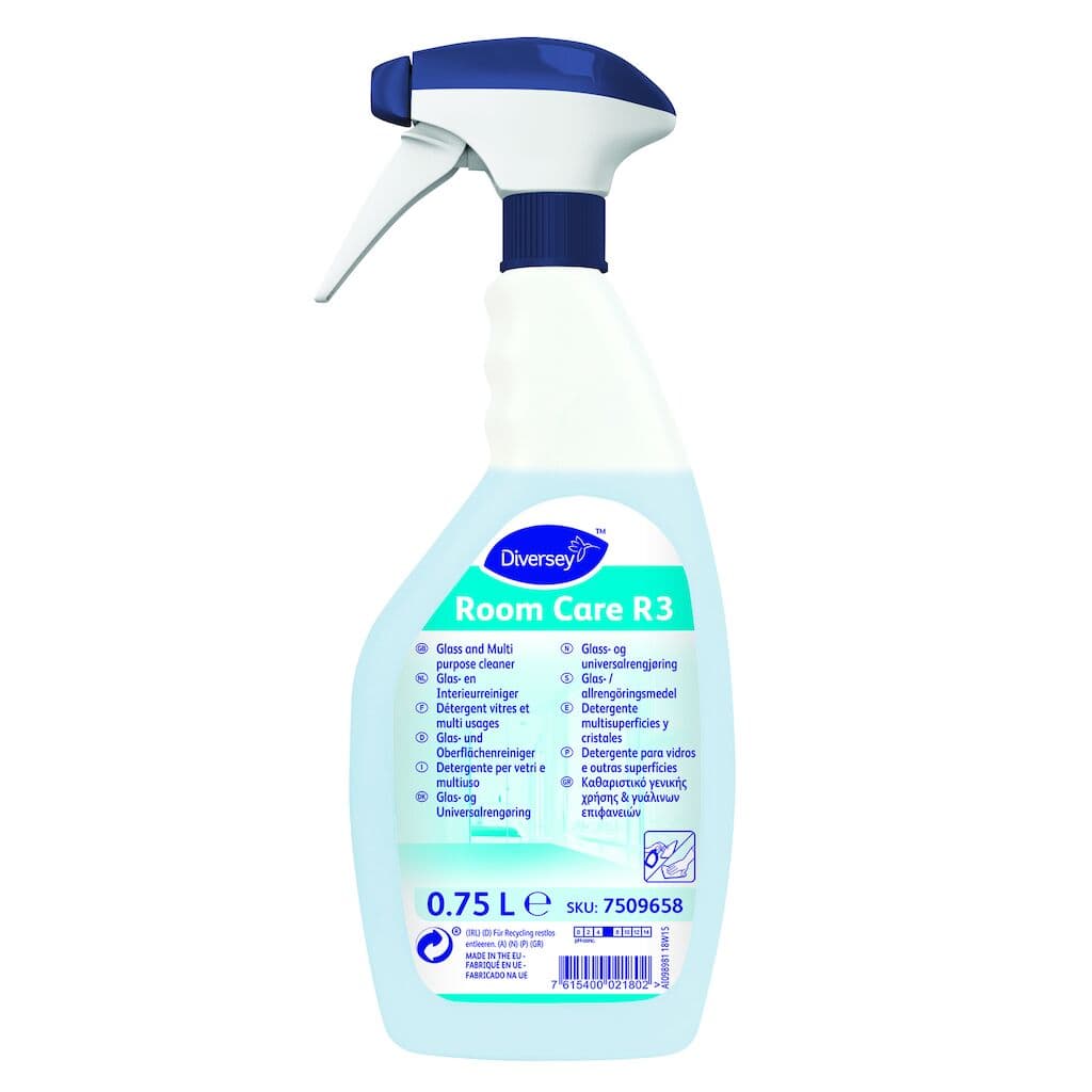 Diversey Room Care R3 – Detergente para Vidros, Espelhos e Multissuperfícies sem Marcas 750ml