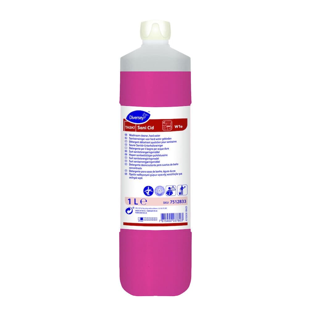 Diversey TASKI Sani Cid W1e – Detergente Desincrustante para Casas de Banho em Águas Duras