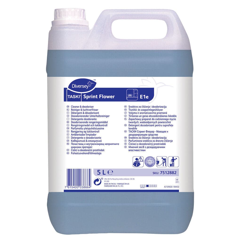 TASKI Sprint Flower E1e – Detergente Desodorizante para Superfícies com Neutralização de Odores 5L