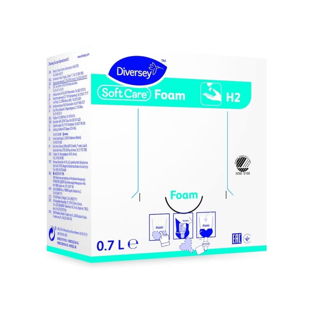 Diversey Soft Care Foam H2 - Espuma suave para higiene das mãos em espaços públicos 700ml