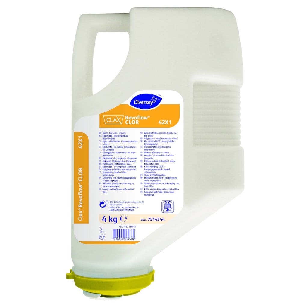Diversey Clax Revoflow CLOR – Branqueador Clorado para Lavandaria Profissional a Baixas Temperaturas 4kg