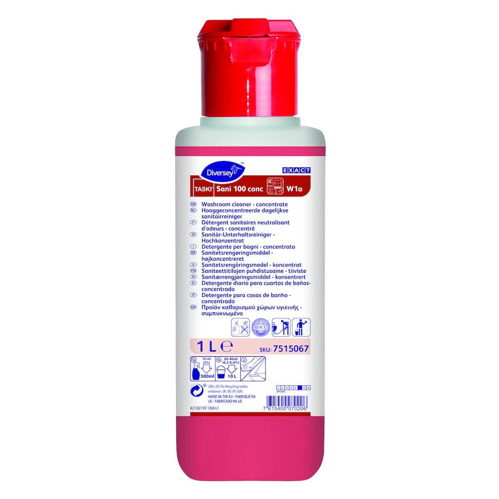 Diversey TASKI Sani 100 conc – Detergente Concentrado para Limpeza de Casas de Banho e Instalações Sanitárias 1L