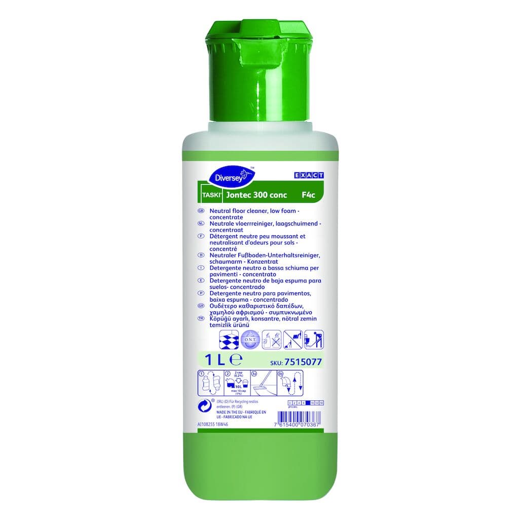 TASKI Jontec 300 conc – Detergente Neutro Concentrado para Pavimentos com Baixo Teor de Espuma 1L
