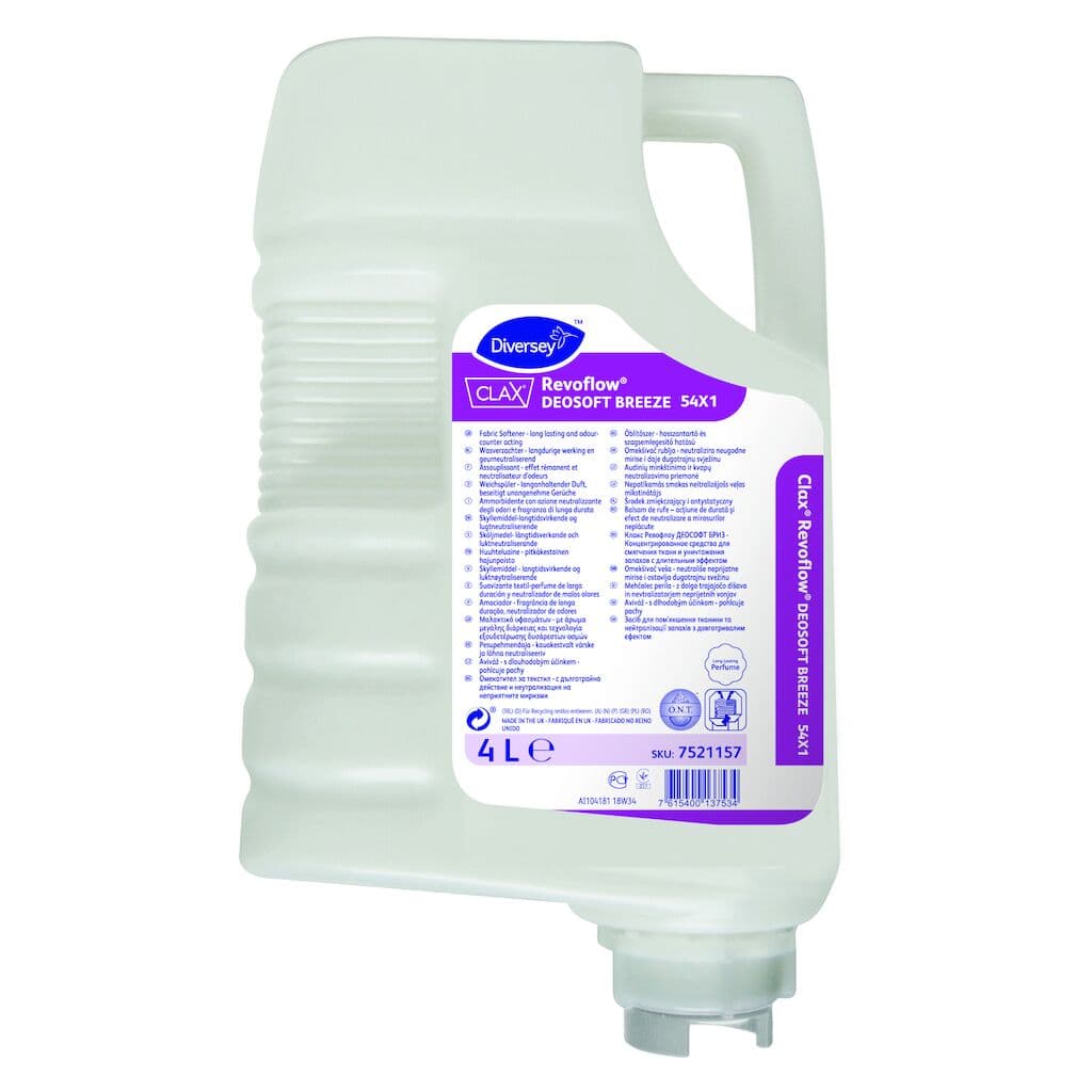 Diversey Clax Revoflow DEOSOFT BREEZE – Amaciador Profissional Neutralizador de Odores para Lavandaria 4L