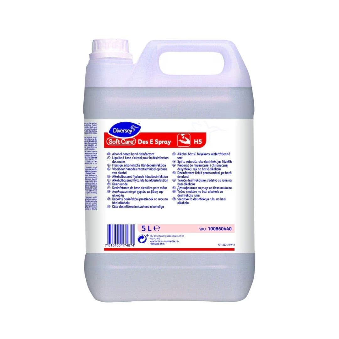 Diversey Soft Care Des-E Spray H5 - Desinfetante líquido para mãos à base de etanol para uso profissional 5L