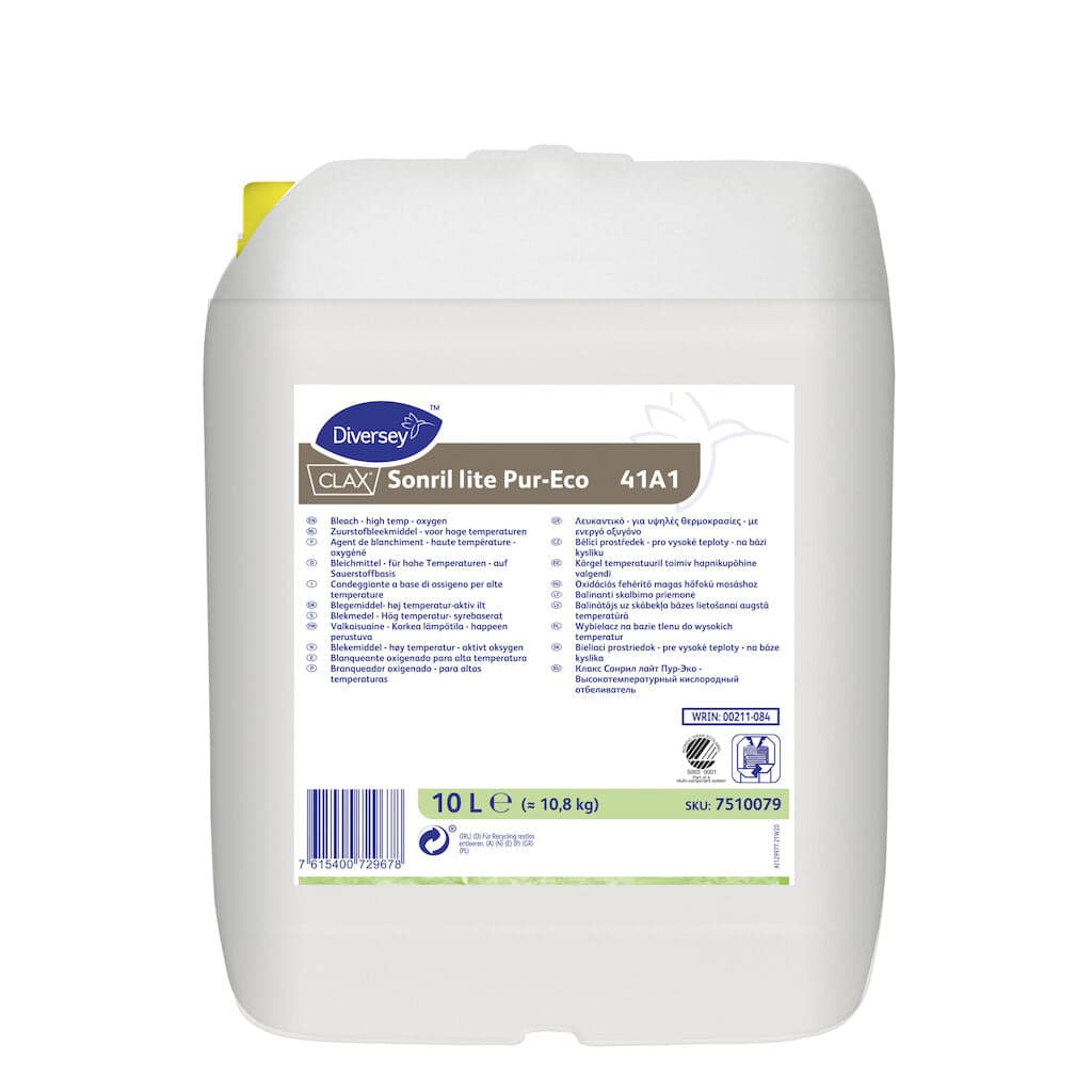 Diversey Clax Sonril Lite Pur-Eco 41A1 – Branqueador Oxigenado Ecológico para Roupa Branca e de Cor 10L