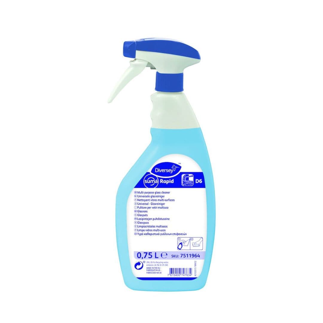Diversey Suma Rapid D6 - Detergente para limpeza de vidros com fórmula neutra e acabamento transparente