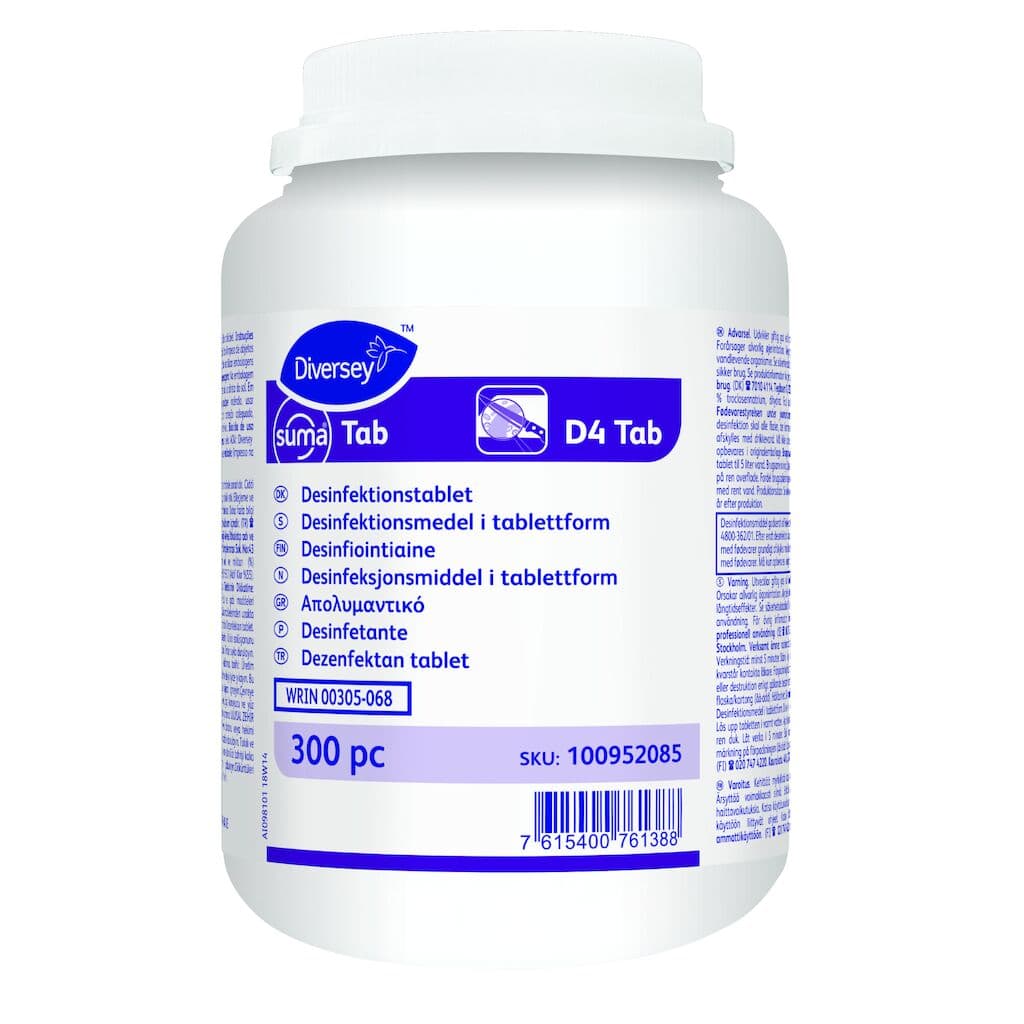 Diversey Suma Tab D4 tab – Pastilhas Desinfetantes para Superfícies Alimentares