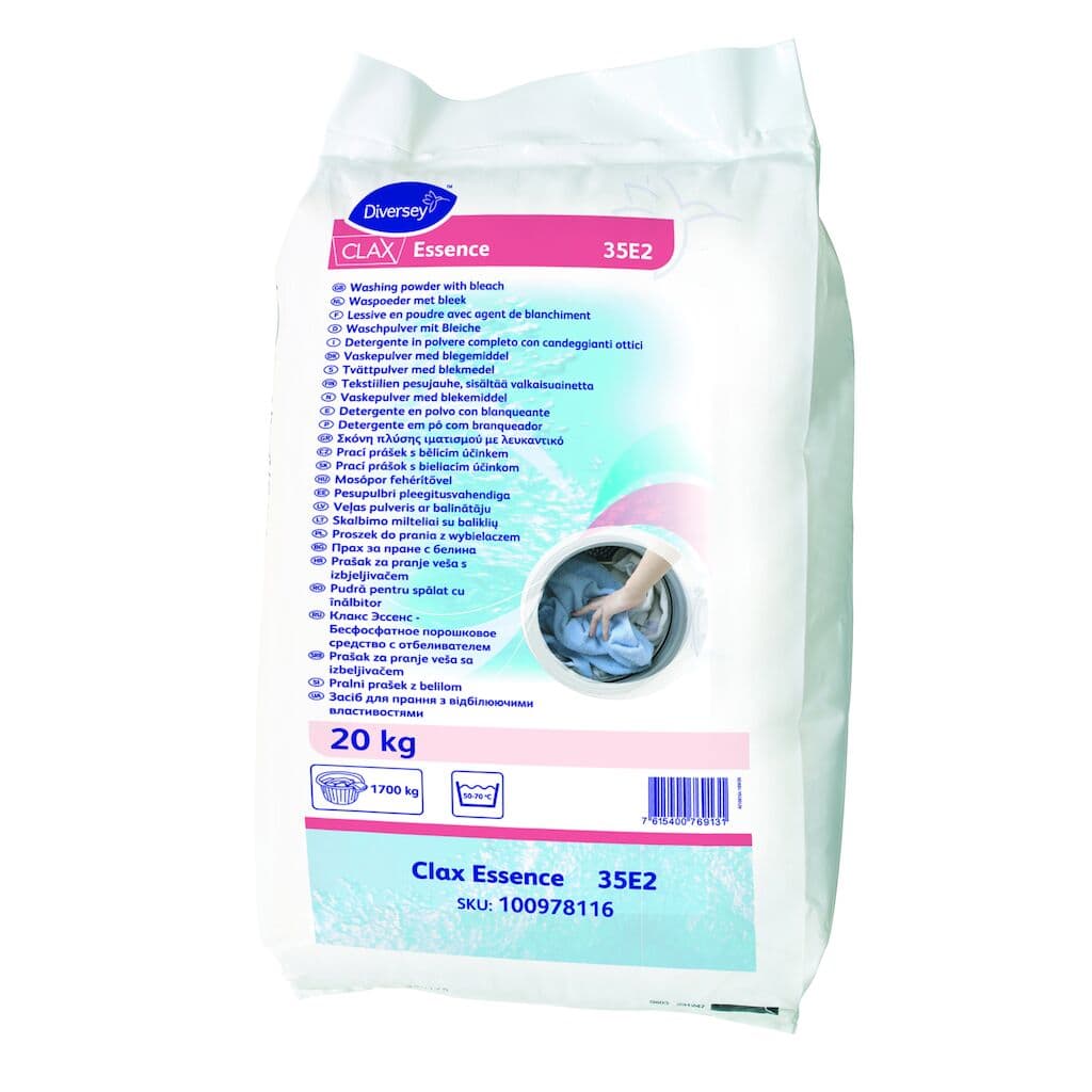Diversey Clax Essence 35E2 – Detergente em Pó sem Fosfatos para Lavagem Profissional de Roupa 20kg