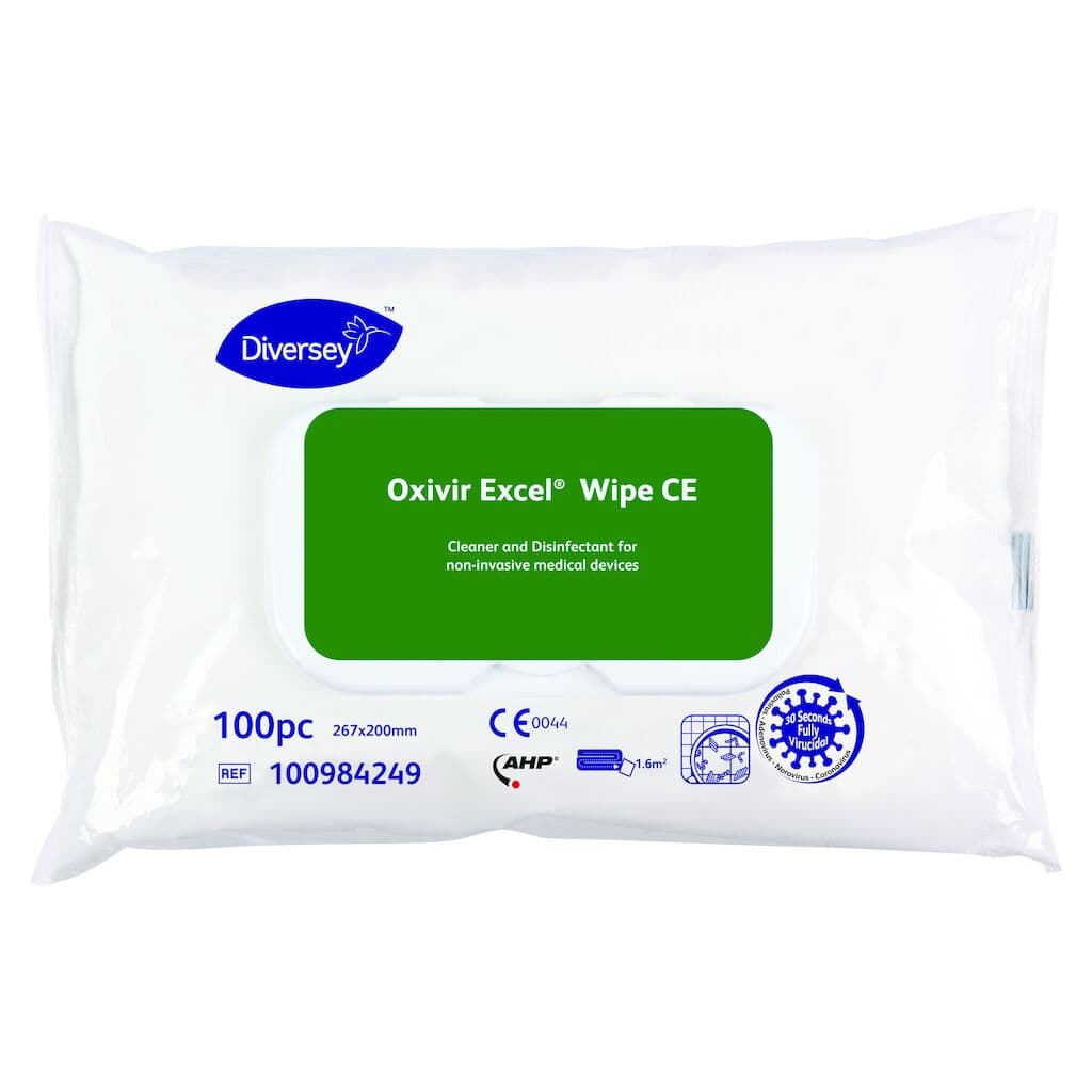 Diversey Oxivir Excel Wipe CE – Toalhetes Desinfetantes para Dispositivos Médicos Não Invasivos
