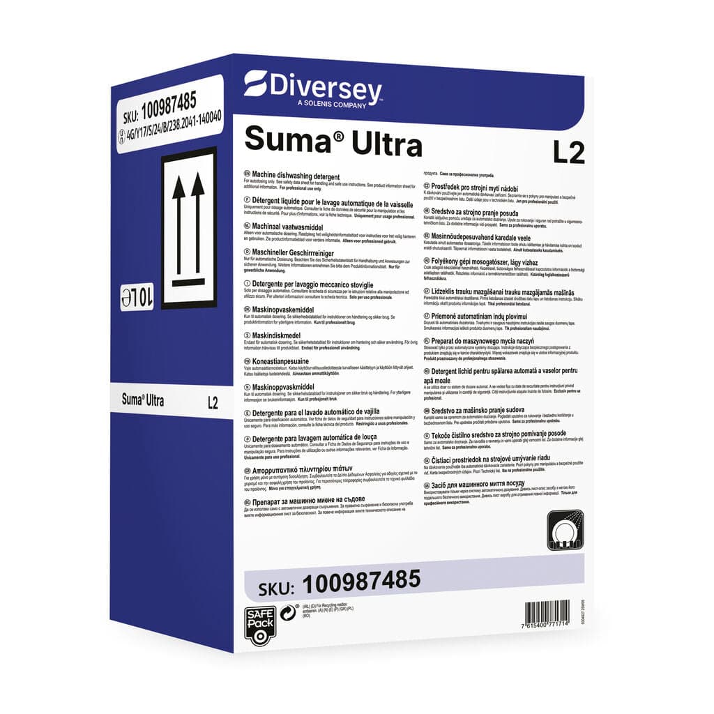 Diversey Suma Ultra L2 – Detergente Líquido para Máquinas de Lavar Loiça em Águas Macias 10L