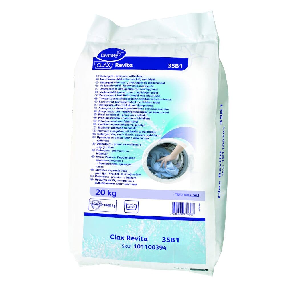Diversey Clax Revita 35B1 – Detergente em Pó de Elevado Desempenho para Lavagem Profissional de Roupa 20kg