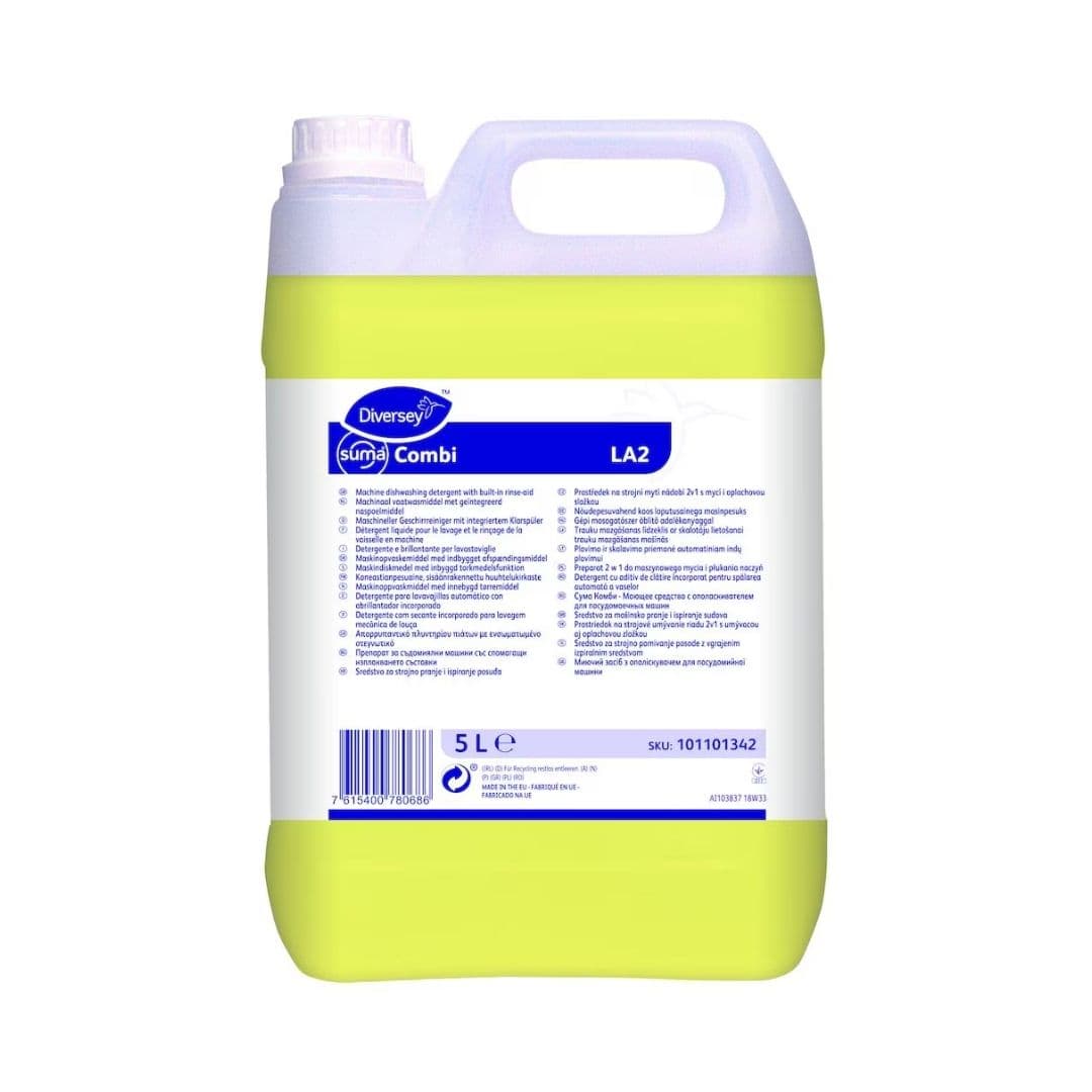 Diversey Suma Combi LA2 - Detergente alcalino concentrado com secante incorporado para lavagem automática de louça 5L