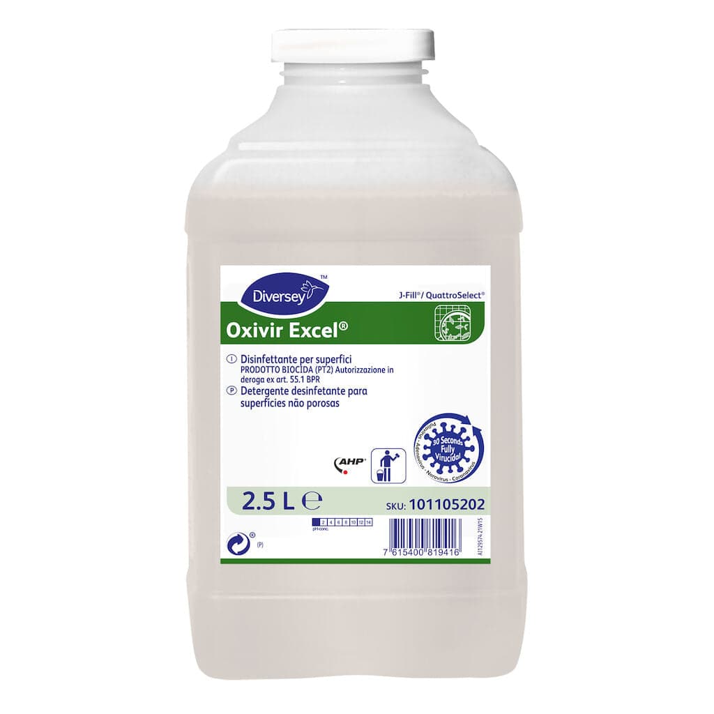 Diversey Oxivir Excel – Detergente Desinfetante Concentrado de Largo Espectro para Superfícies 2,5L
