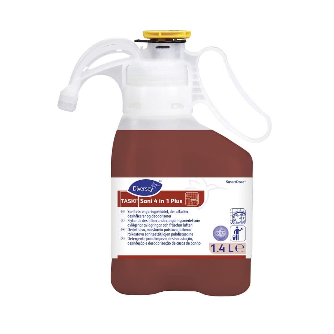 TASKI Sani 4 in 1 Plus SmartDose – Detergente Desinfetante Desincrustante para Casas de Banho 1,4L