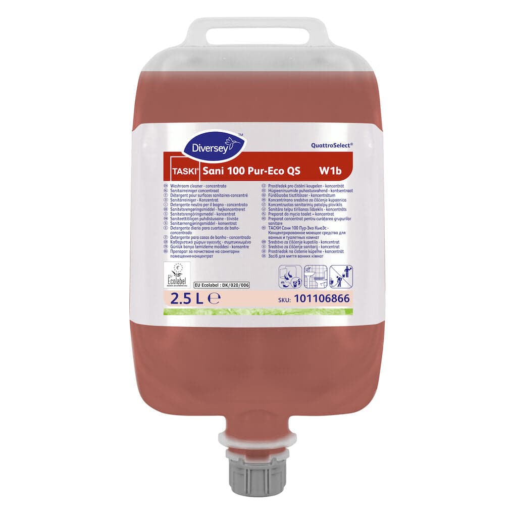 Diversey TASKI Sani 100 Pur-Eco QS W1b – Detergente Ecológico para Casas de Banho em Sistema QuattroSelect® 2,5L
