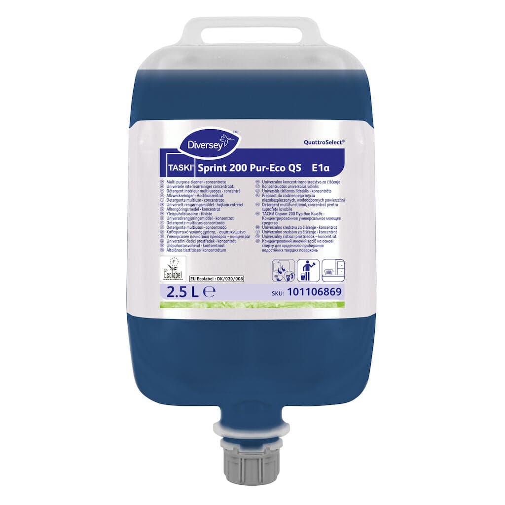 TASKI Sprint 200 Pur-Eco QS E1a – Detergente Multiusos Concentrado para Superfícies Duras em Sistema QuattroSelect 2,5L
