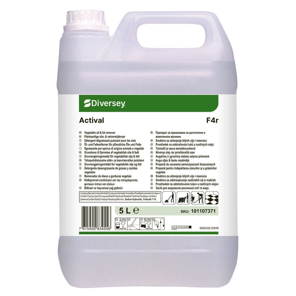 Diversey Actival – Detergente Alcalino Desengordurante para Pavimentos Industriais 5L