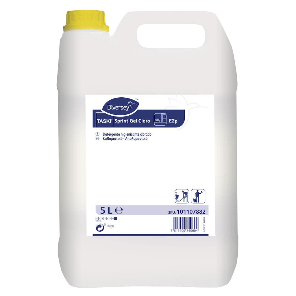 TASKI Sprint Gel Cloro E2p – Detergente Higienizante Clorado em Gel para Superfícies e Pavimentos 5L