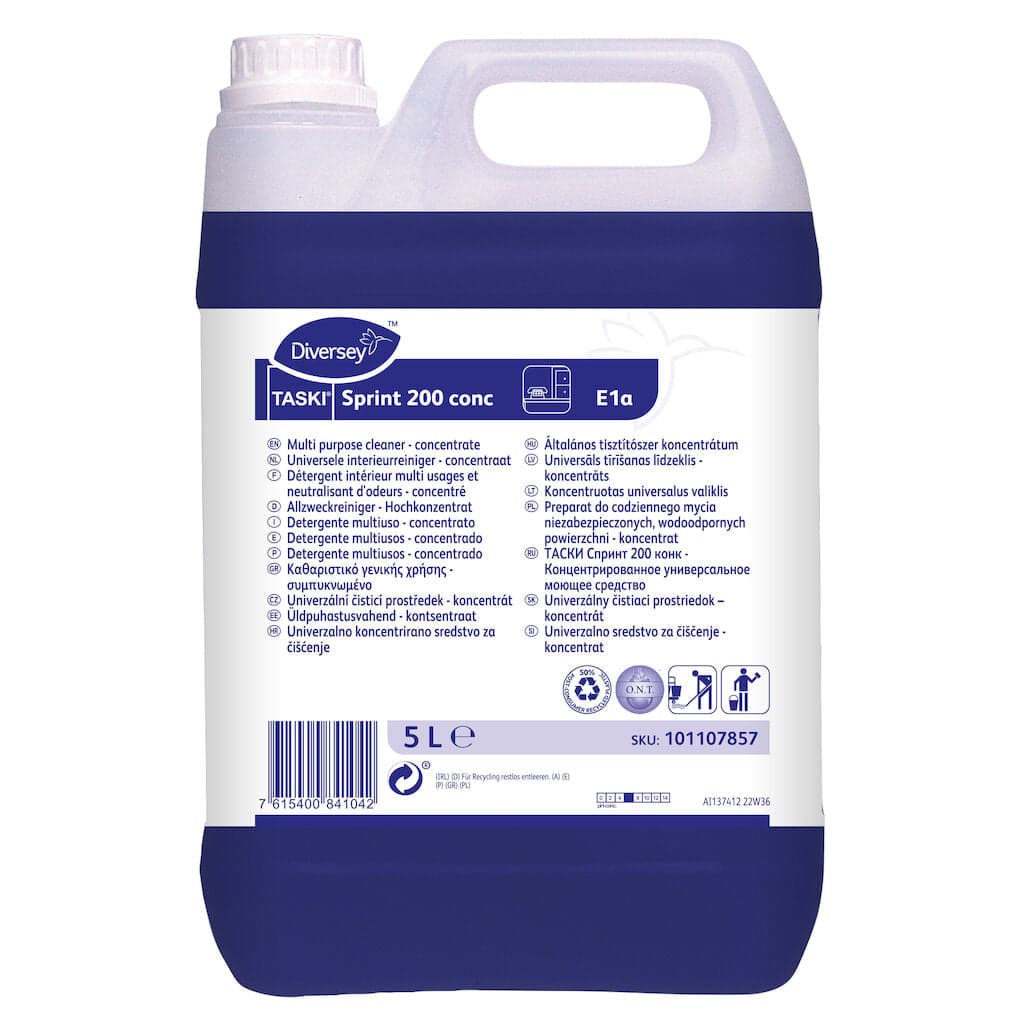 TASKI Sprint 200 NC conc – Detergente Multiusos Concentrado para Superfícies Duras e Vidros 5L