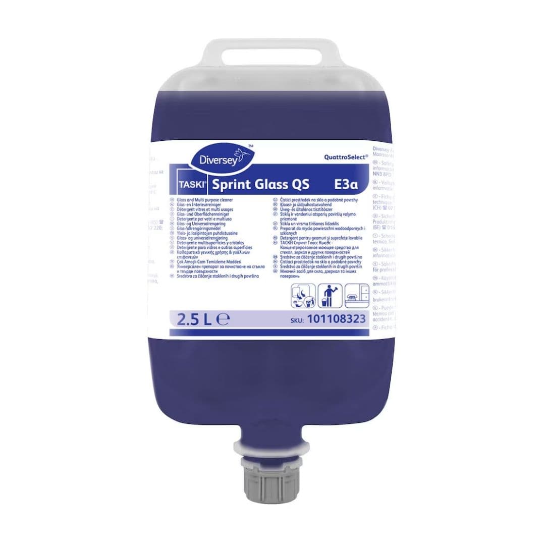 Diversey TASKI Sprint Glass E3a – Detergente para Vidros e Superfícies Brilhantes em Sistema QuattroSelect 2.5LTS