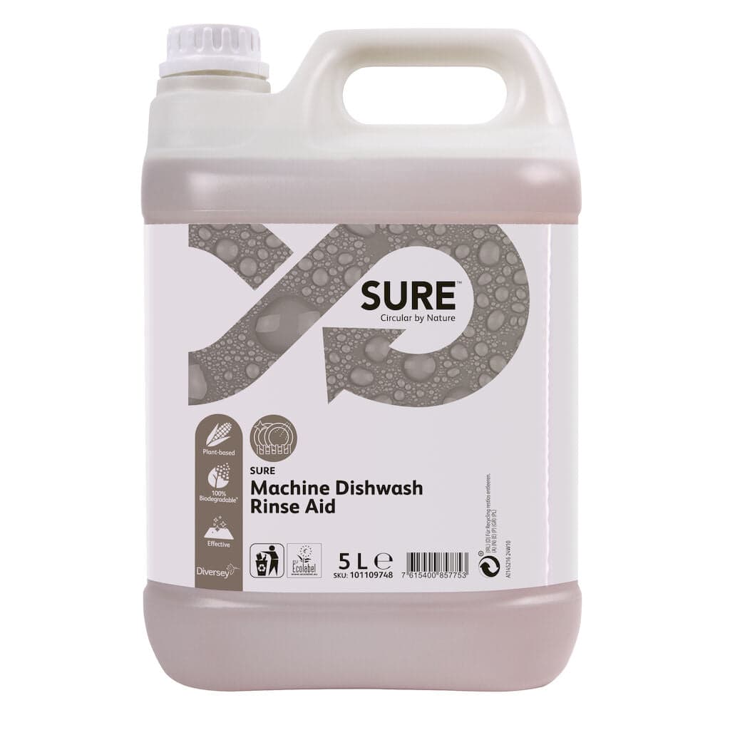 Diversey SURE Machine Dishwash Rinse Aid – Secante Ecológico Ácido para Máquinas de Lavar Loiça 5L