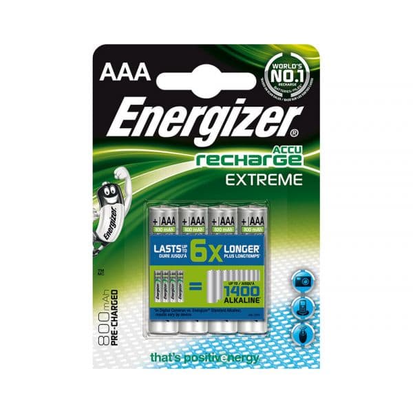 Energizer Extreme 800 Pilhas Recarregáveis AAA 800mAh 1.2V 4 Un.