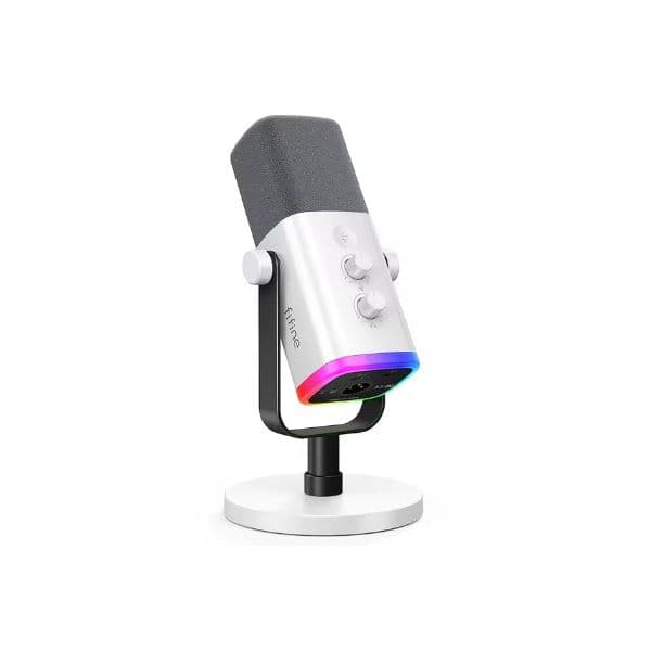 Fifine Microfone Dinâmico AM8W XLR/USB Rgb Com Conector Para Fone Branco