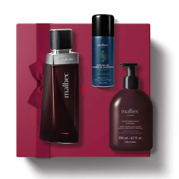 O Boticário Kit de Dia do Amor Malbec Eau de Toilette 100ml + Espuma de Barbear Malbec Sensitive 200ml + Loção Hidratante Corporal Malbec 200ml Coffret