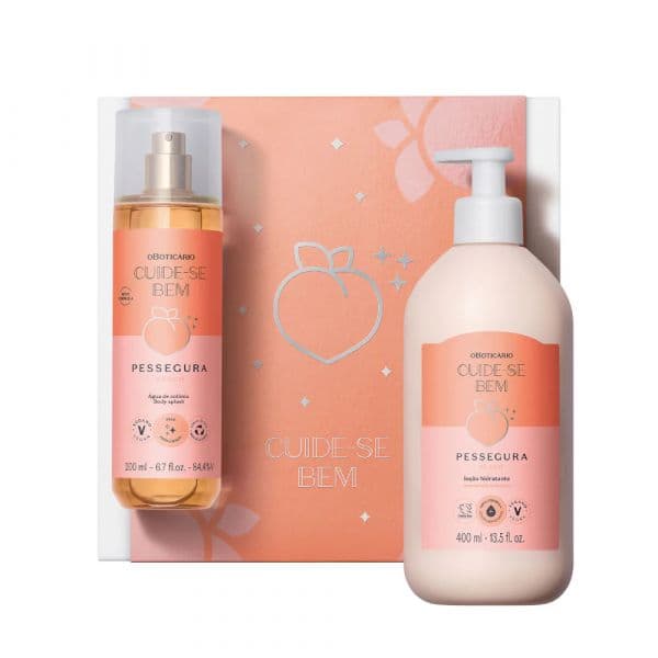 O Boticário Dia do Amor Cuide-se Bem Pessegura Loção Hidratante Corporal 400ml + Body Splash 200ml Coffret