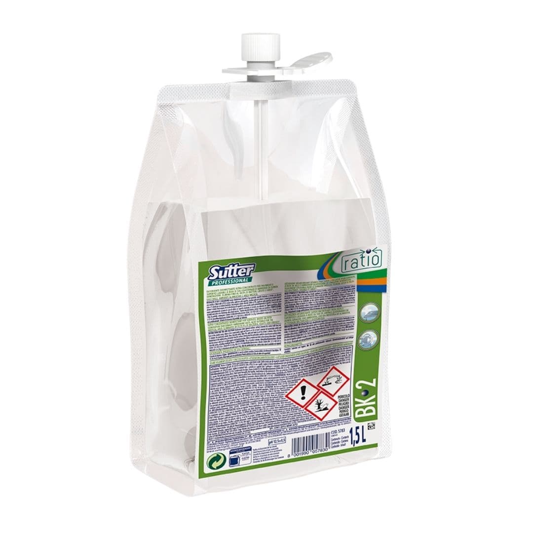 Sutter BK 2 - Detergente desinfetante ultraconcentrado para pavimentos e superfícies com sistema Ratio 1,5L