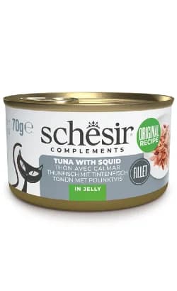 Ração Húmida Schesir Atum Com Lulas Em Gelatina Adulto 70g