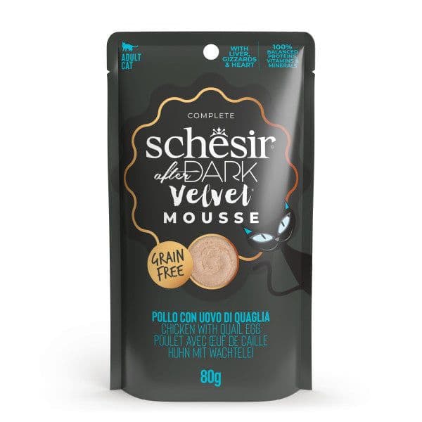 Ração Húmida Schesir After Dark Velvet Mousse Frango & Ovo de Codorniz 80g